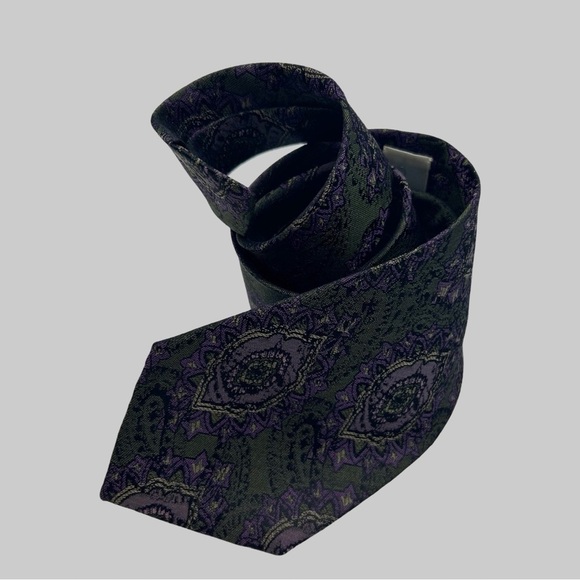 Vintage St. Remas Dark Green Paisley Pattern  Silk Neck Tie Made in Italy - Picture 3 of 6